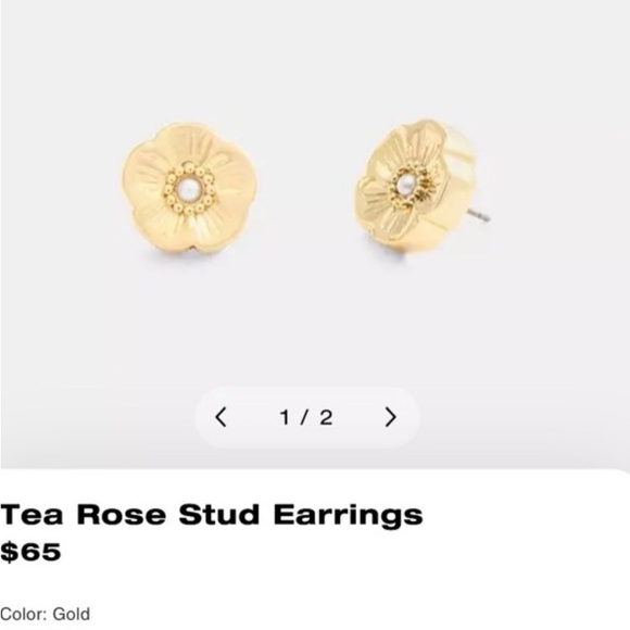 Coach Tea Rose Gold Flower Earrings NEW - Picture 3 of 5